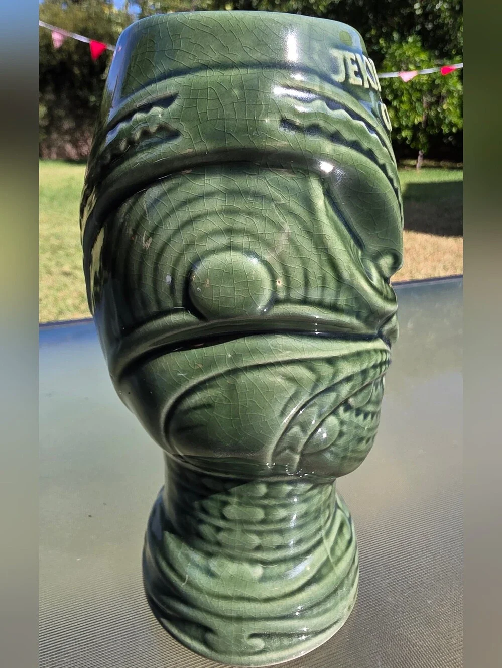 Vintage Jekyll & Hyde Club NYC Green Tiki Mug Headhunter 6.75”